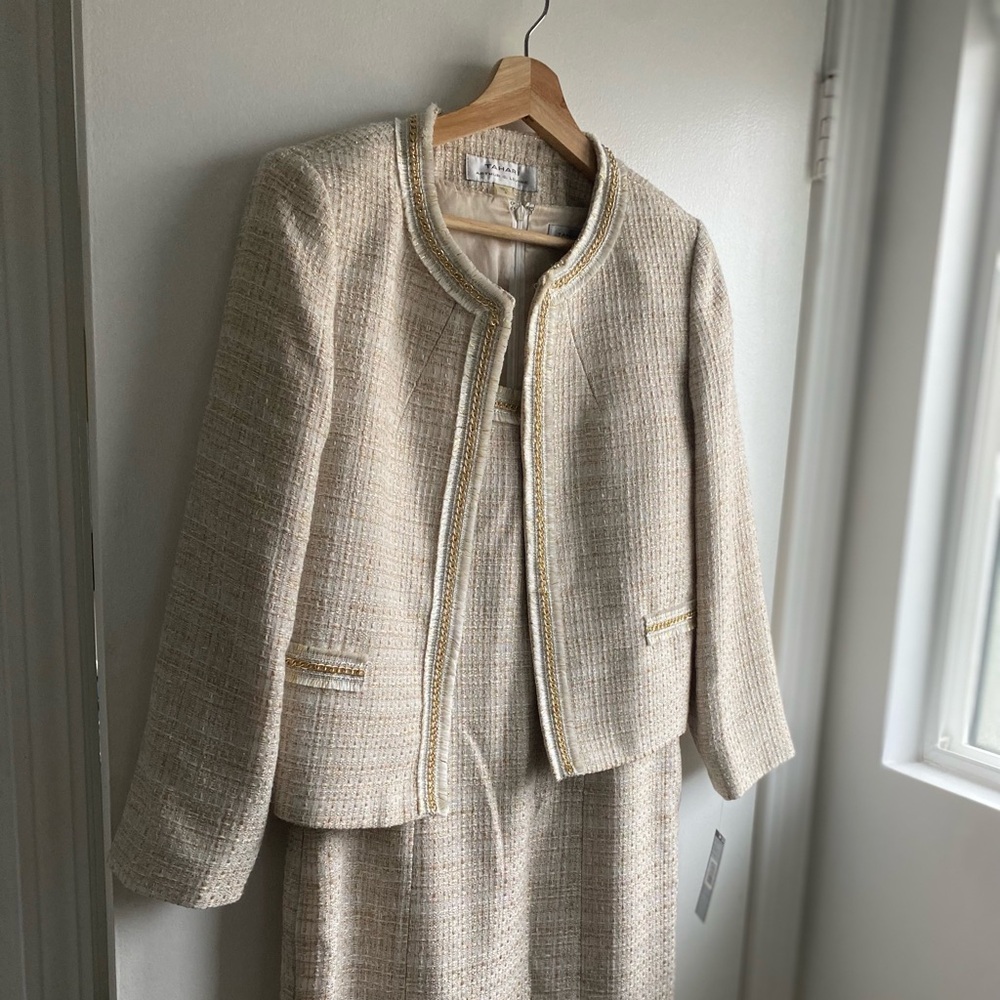 Tahari champagne gold embellished jacket and matching dress - 6 NWT